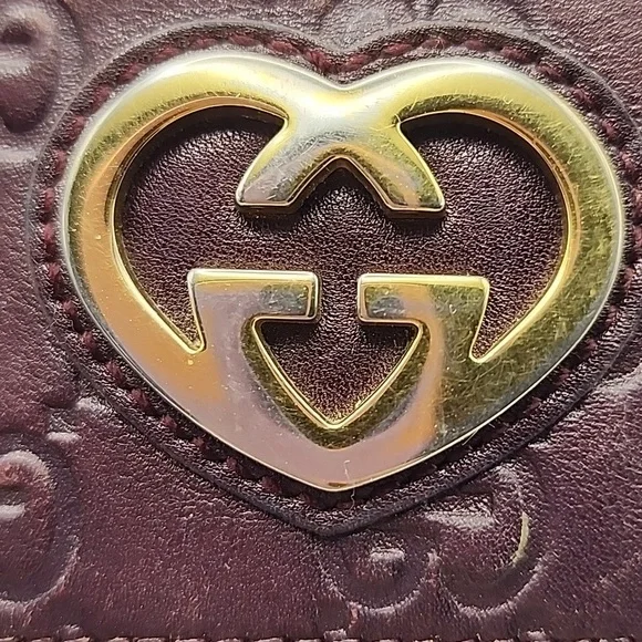 Gucci Dark Purple/Brown Leather Wallet with Gold Heart Logo‎ - Picture 3 of 13